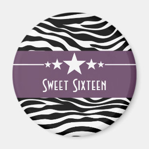 Purple Stars Zebra Print Sweet 16 Magnet