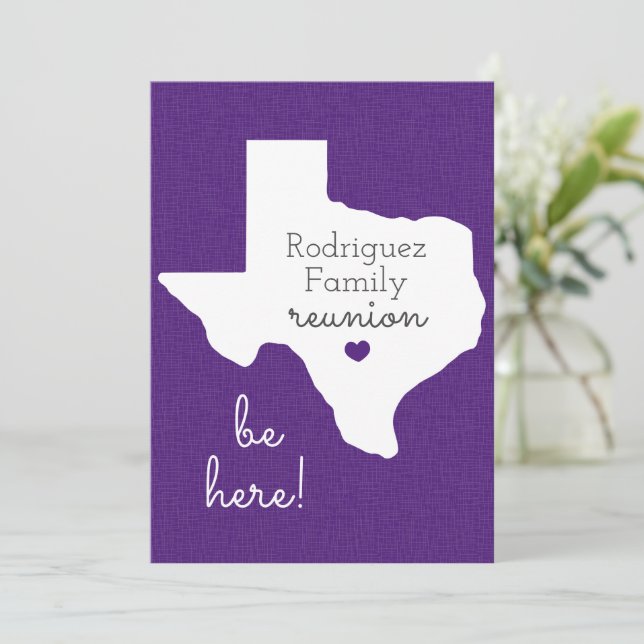 Purple State of Texas Family Reunion Invitation (Standing Front)