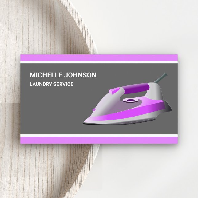 Purple Steam Iron Laundry Ironing Service Business Card (Creator Uploaded)