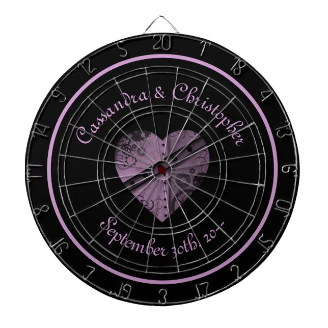 Purple steampunk heart theme wedding game decor dartboard (Front)