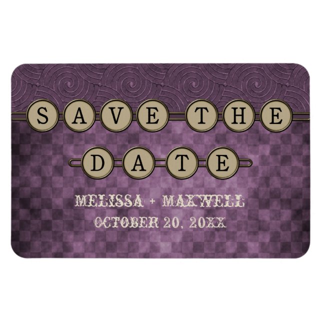 Purple Steampunk Keys Save the Date Flexi Magnet (Horizontal)