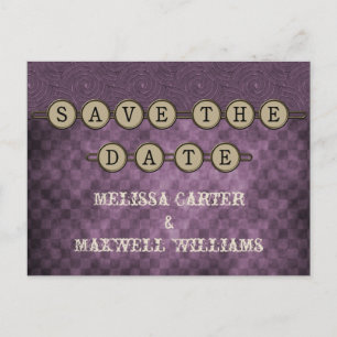 Purple Steampunk Keys Save the Date Postcard