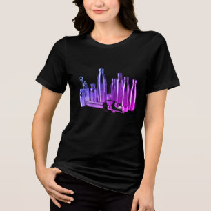 Purple Steel Water Bottles on a Black Short Sleeve Tri-Blend Shirt