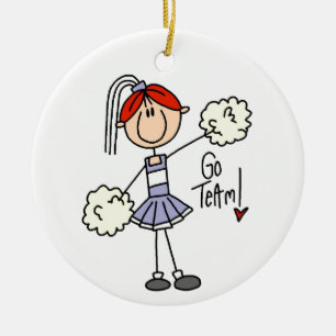 Purple Stick Figure Cheerleader t-shirts and Gifts Ceramic Ornament