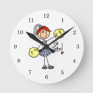 Purple Stick Figure Cheerleader t-shirts and Gifts Round Clock