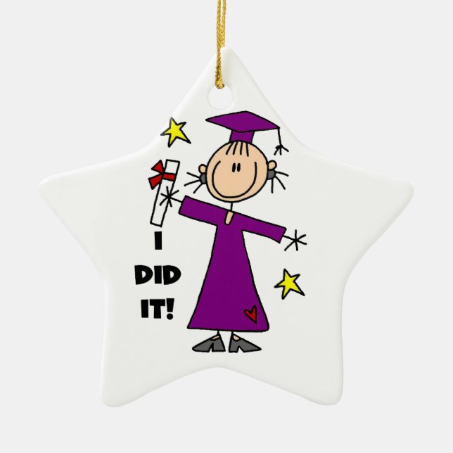 Purple Stick Figure Girl Graduate Ceramic Ornament (Front)