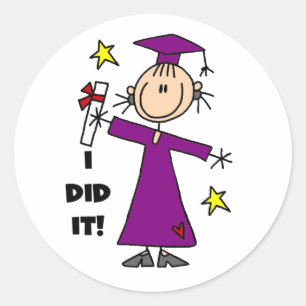 Purple Stick Figure Girl Graduate Classic Round Sticker