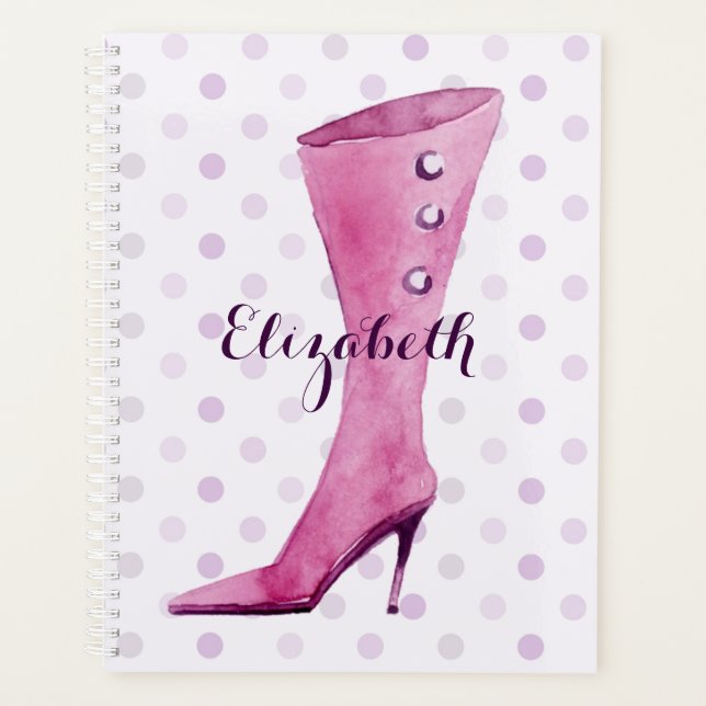 Purple stiletto heel boot personalised planner (Front)