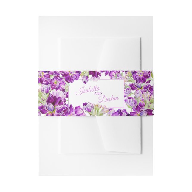 Purple stock floral watercolor wedding  invitation belly band (Front Example)