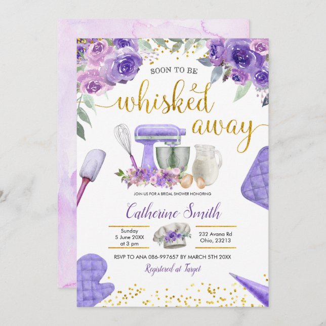 Purple Stock the Kitchen Bridal Shower Invitation (Front/Back)