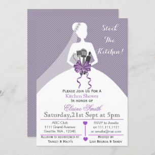 Purple stock the kitchen Bridal shower Invite