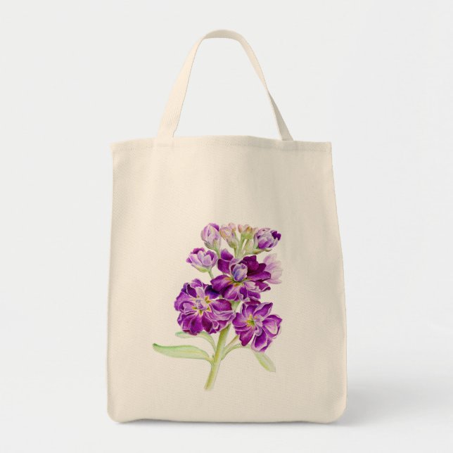 Purple stock watercolor flowers painting tote bag (Front)