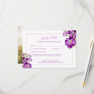 Purple stock watercolor wedding Photo RSVP Card
