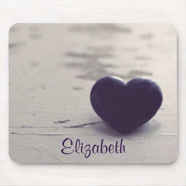 Purple Stone Heart on a Wet Beach Personalised Mouse Pad (Front)