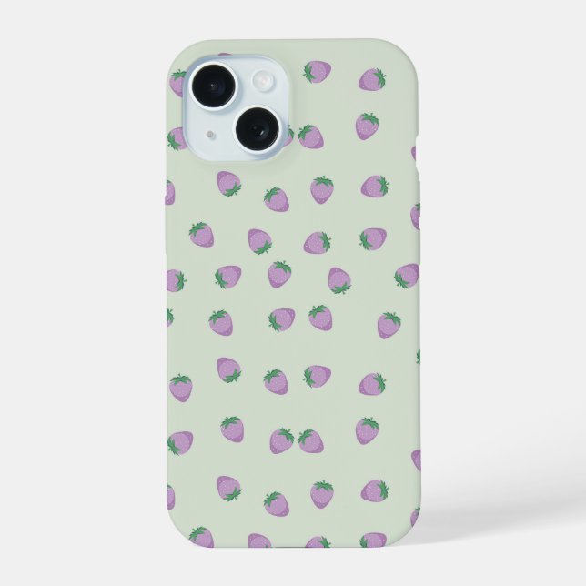 Purple Strawberries Pattern iPhone 15 Case (Back)