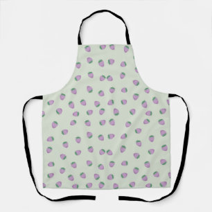  Purple Strawberry Pattern on Green Background Apron
