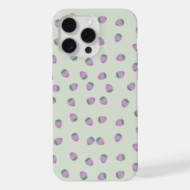Purple Strawberry Pattern on Green Background iPhone Case (Back)