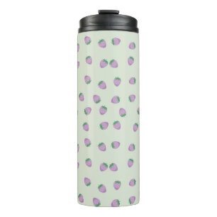 Purple Strawberry Pattern on Green Background Thermal Tumbler
