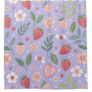 Purple Strawberry Pattern Shower Curtain