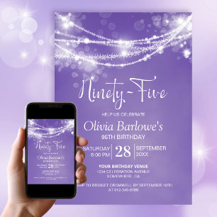 Purple String Lights 95th Birthday Party Invitation