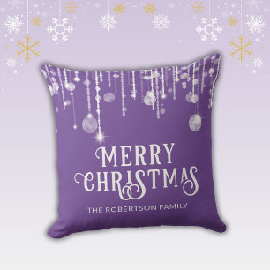 Purple String Lights Christmas Cushion