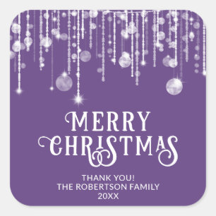 Purple String Lights Christmas Party Favour Square Square Sticker