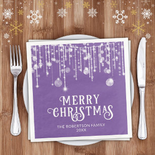 Purple String Lights Christmas Party Napkin