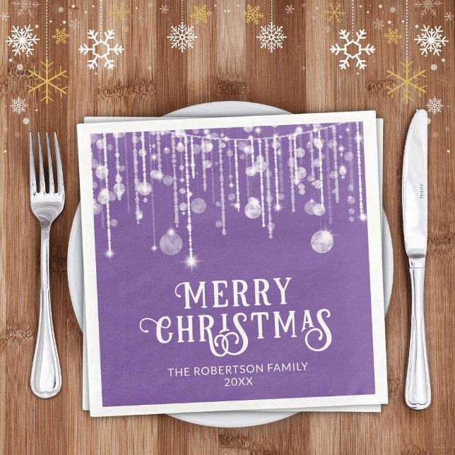 Purple String Lights Christmas Party Napkin (Creator Uploaded)