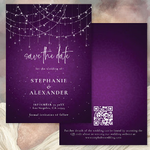 Purple String Lights QR Code Save the Date