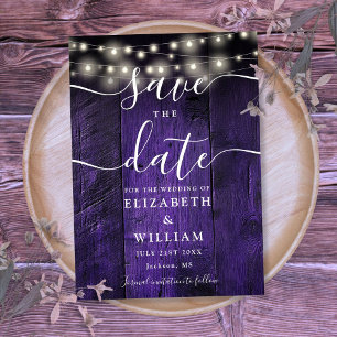 Purple String Lights Rustic Wood Barn Wedding  Save The Date
