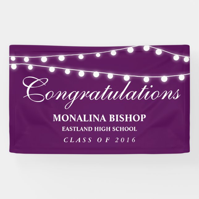 Purple | String Of Lights Congratulations Graduate Banner (Horizontal)