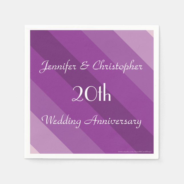 Purple Stripe 20th Wedding Anniversary Party Paper Napkin (Front)