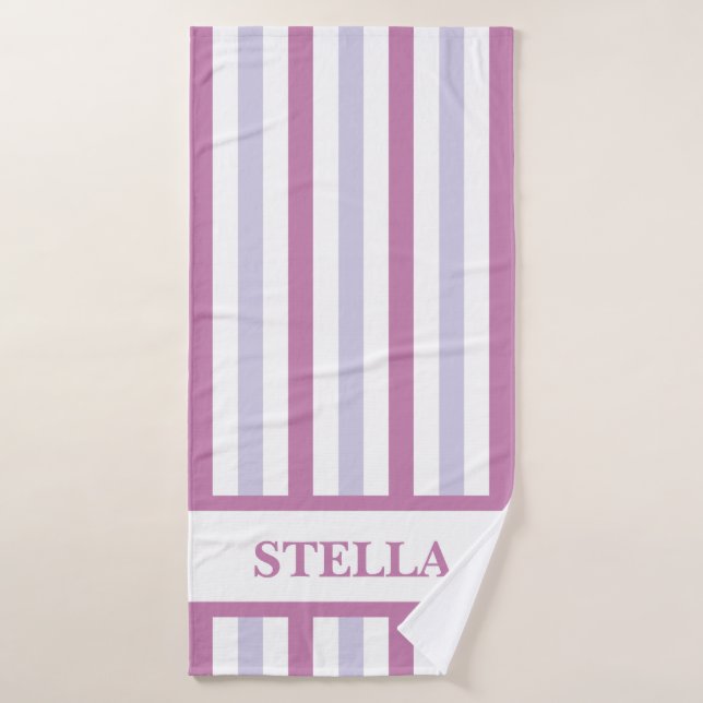 Purple Stripe Bath Towel with Custom Name (Bath Towel)