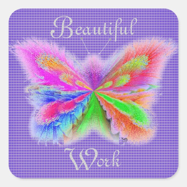 Purple Stripe Butterfly Square Sticker (Front)