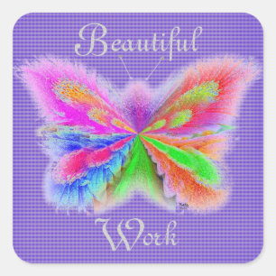 Purple Stripe Butterfly Square Sticker
