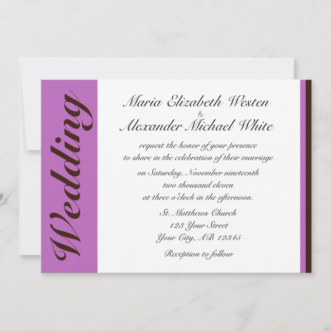 Purple Stripe Chocolate Brown Wedding Invitations (Front)