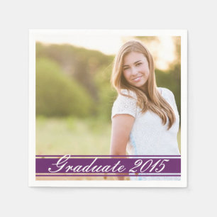 Purple Stripe Graduation Party Paper Napkin Set