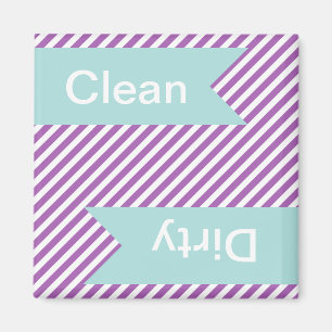 Purple Striped Clean - Dirty Dishwasher Magnets
