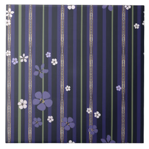 Purple Striped Floral Ceramic Tile