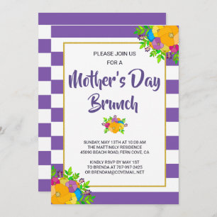 Purple Striped Floral Mother's Day Brunch Invite