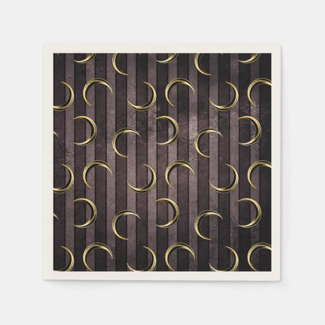 Purple striped gold moon pattern gothic vintage napkin (Front)