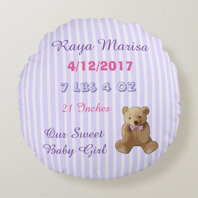 Purple Striped personalised Baby Girl  Pillow (Front)