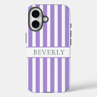 Purple striped Personalized Name  iPhone 16 Case