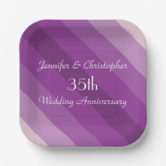 Purple Striped Plates, 35th Wedding Anniversary Paper Plate (Front)