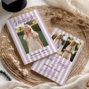 Purple Striped Preppy Graduation Invitation