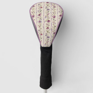Purple striped wildflowers on cream linen texture golf head cover