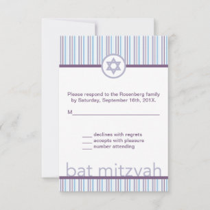 Purple Stripes Bat Mitzvah RSVP Reply Card