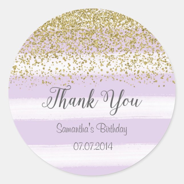 Purple Stripes Birthday Sticker (Front)