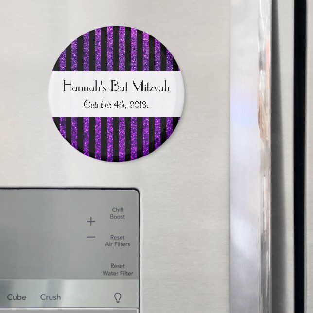 Purple Stripes, Glitter Stripes, Bat Mitzvah Magnet (In Situ (Fridge))