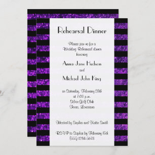 Purple Stripes, Glitter Stripes, Rehearsal Dinner Invitation
